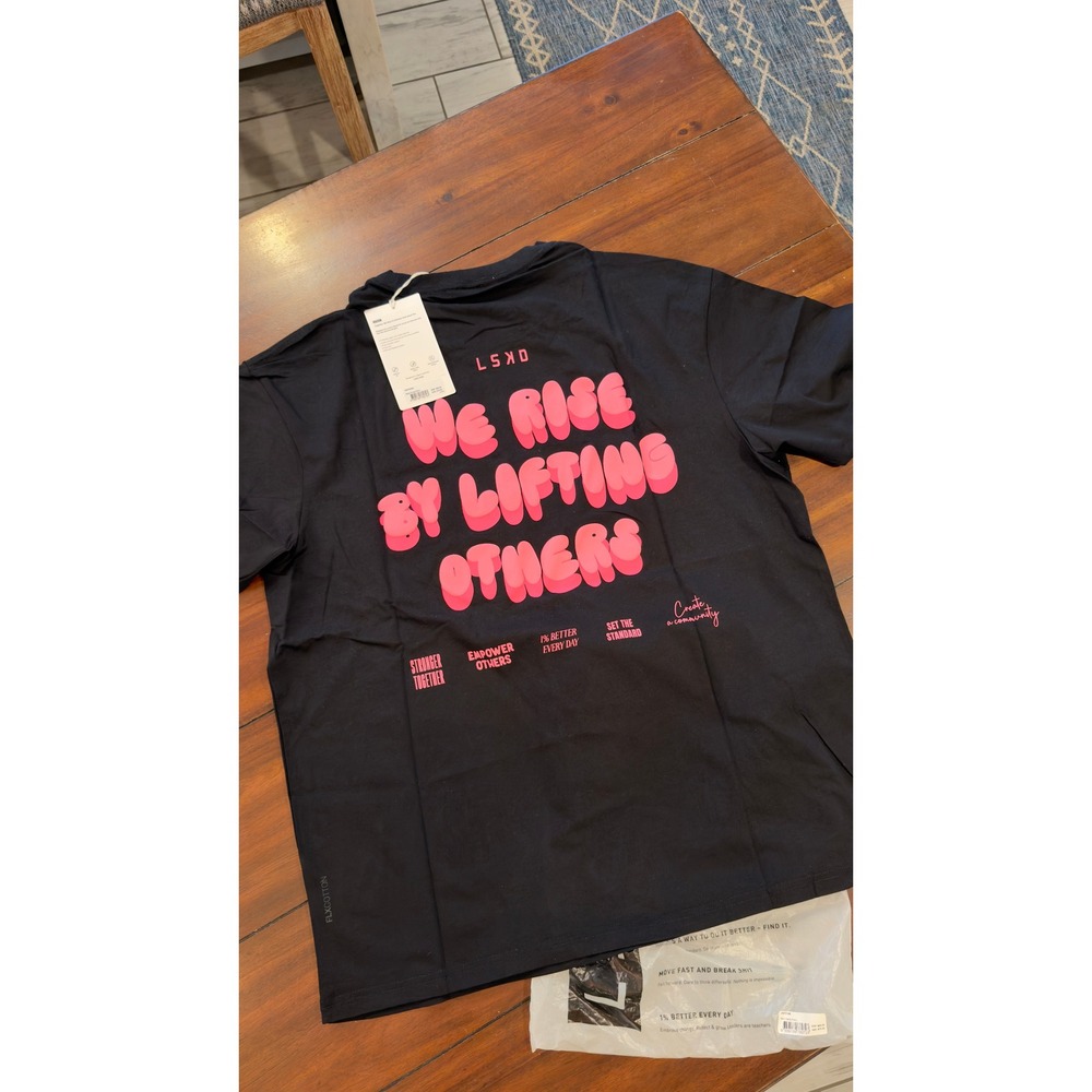 LSKD Together We Rise FLXCotton Oversized Tee Black Candy Pink Large NWT NEW - Picture 12 of 16